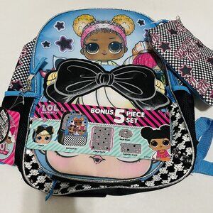 LOL Backpack w/ Lunch box Bag- 5 Piece - Dolls Full Size Book Bag